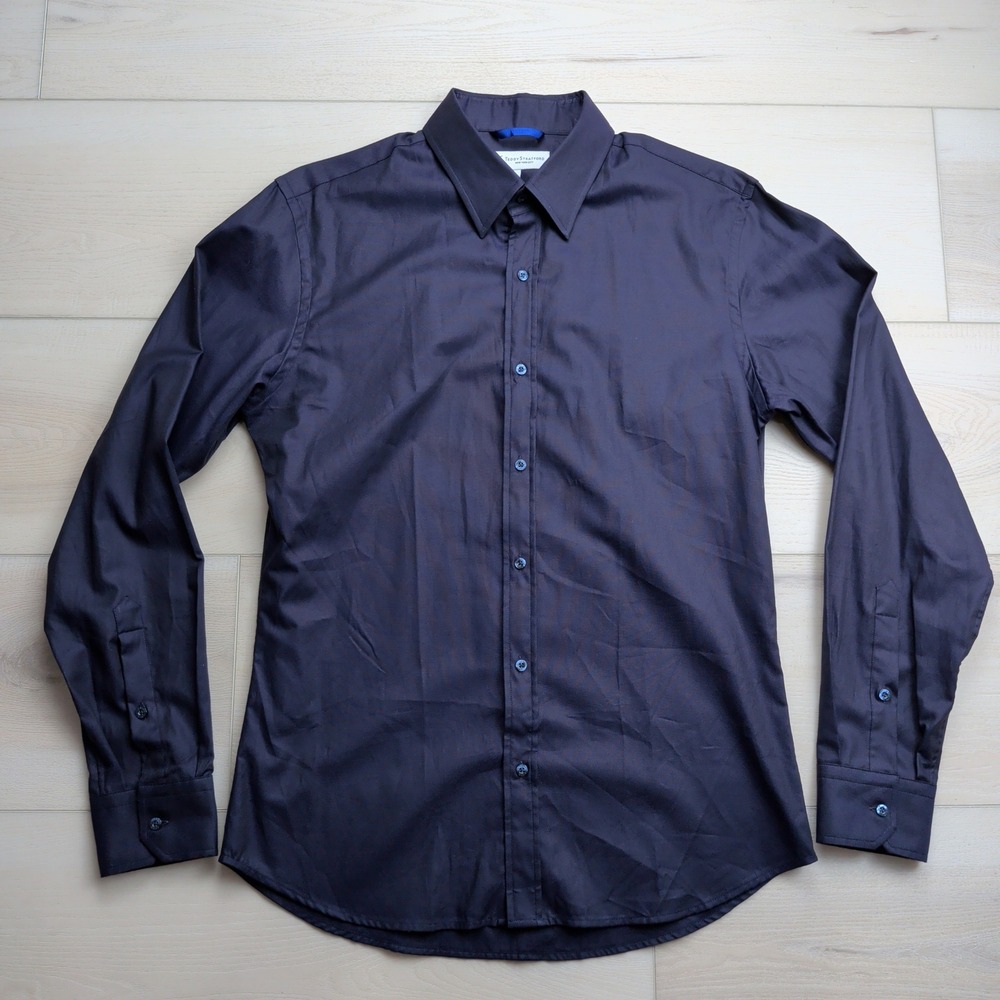 Teddy Stratford Zip-Fit Button Down Shirt Mens 3 Medium Navy Blue Long Sleeve